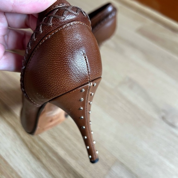 YVES SAINT LAURENT vintage leather cross-stitch studded heels Y2K size 37 - Picture 7 of 13